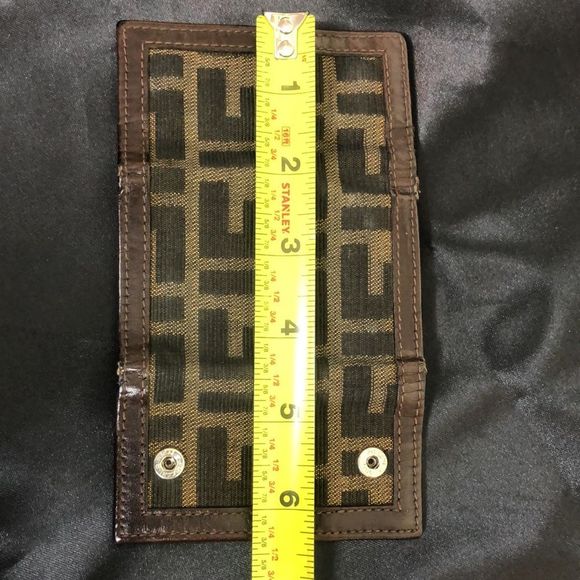 FENDI Zucca Tan Navy Canvas and Brown Leather Trim Snap Close Trifold Key Case - Picture 14 of 17